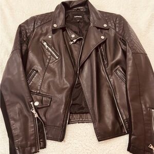 Express black Leather Jacket with Quilted Shoulders. Like new!